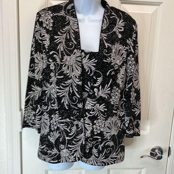 Alex Evening Twin Set Sz Large Diamond Glitter Scoop Neck Tank 3/4 Sleeve Jacket - Picture 3 of 16